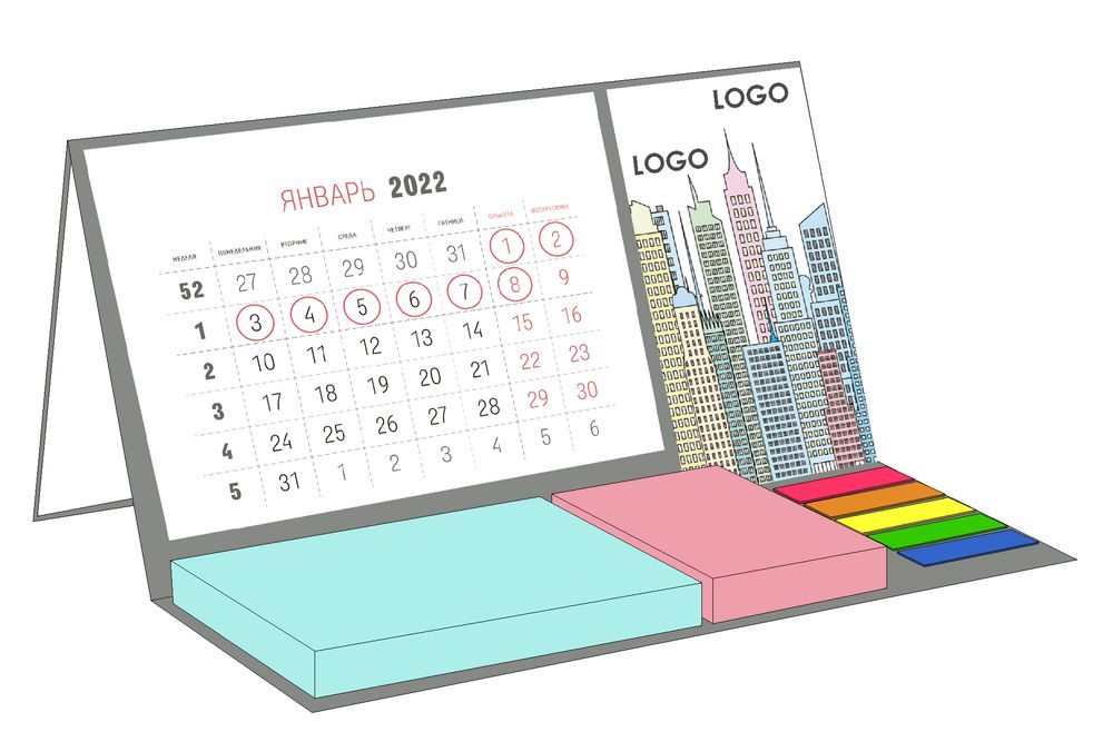 Календарь настольный на заказ Sticky, с блоком 100 листов с нанесением  логотипа оптом в Москве – OmniGifts
