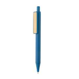 Ручка из переработанного ABS-пластика GRS с бамбуковым клипом, Синий, Цвет: синий,, Размер: , высота 14 см., диаметр 1,1 см.