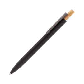 Ручка шариковая 'Matt' из переработанного алюминия и пластика, с кнопкой из бамбука, черный, Цвет: черный