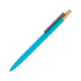 Ручка шариковая 'Matt' из переработанного алюминия и пластика, с кнопкой из бамбука, бирюзовый, Цвет: бирюзовый