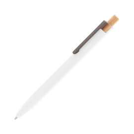 Ручка шариковая 'Matt' из переработанного алюминия и пластика, с кнопкой из бамбука, белый, Цвет: белый