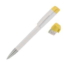 Ручка с флеш-картой USB 8GB «TURNUS M», белый с желтым, Цвет: белый с желтым