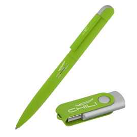 Набор ручка 'Jupiter' + флеш-карта 'Vostok' 8 Гб в футляре, покрытие soft touch#, зеленое яблоко, Цвет: зеленое яблоко