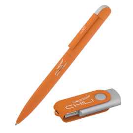 Набор ручка 'Jupiter' + флеш-карта 'Vostok' 8 Гб в футляре, покрытие soft touch#, оранжевый, Цвет: оранжевый