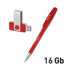 Набор ручка + флеш-карта 16Гб в футляре, красный, Цвет: красный