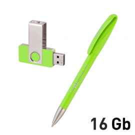 Набор ручка + флеш-карта 16Гб в футляре, зеленое яблоко, Цвет: зеленое яблоко