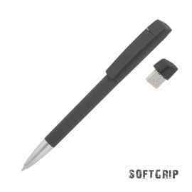 Ручка с флеш-картой USB 16GB «TURNUSsoftgrip M», черный, Цвет: черный