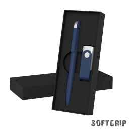 Набор ручка + флеш-карта 16 Гб в футляре,  покрытие softgrip, темно-синий, Цвет: темно-синий