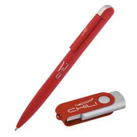 Набор ручка 'Jupiter' + флеш-карта 'Vostok' 16 Гб в футляре, покрытие soft touch, красный, Цвет: красный