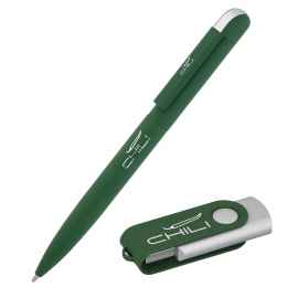 Набор ручка 'Jupiter' + флеш-карта 'Vostok' 8 Гб в футляре, покрытие soft touch#, темно-зеленый, Цвет: темно-зеленый