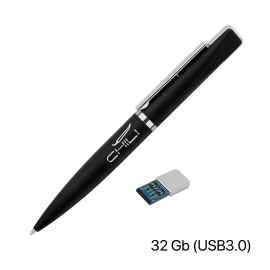 Ручка шариковая 'Callisto' с флеш-картой 32Gb (USB3.0), покрытие soft touch, черный, Цвет: черный