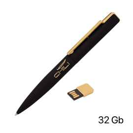 Ручка шариковая 'Callisto' с флеш-картой 32GB, покрытие soft touch, черный с золотом