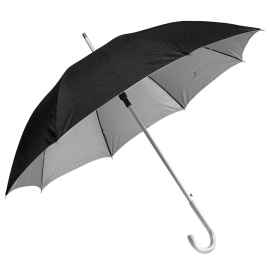 Зонт-трость с пластиковой ручкой  'под алюминий' 'Silver', полуавтомат, черный с серебром, D=103 см,