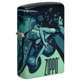 Зажигалка ZIPPO Mermaid Design с покрытием 540 Matte, латунь/сталь, черная, матовая, 38x13x57 мм