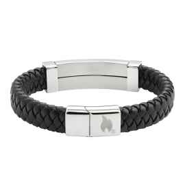 Браслет ZIPPO Steel Bar Braided Leather Bracelet, чёрный, натуральная кожа/нержавеющая сталь, 22 см