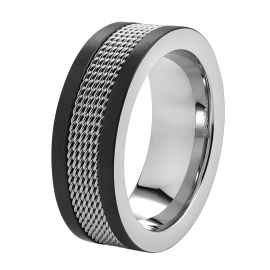 Кольцо ZIPPO Mesh Band Ring, чёрно-серебристое, с сетчатым орнаментом, сталь, диаметр 22,3 мм