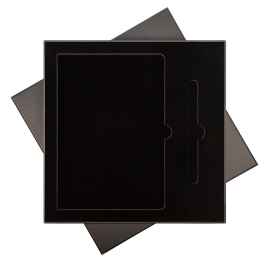 Подарочная коробка с ложементом для ежедневника и ручки, черная, Цвет: черный, серый, Размер: 260x260x25