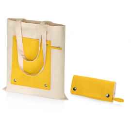 Складная хлопковая сумка для шопинга Gross с карманом, 180 г/м2, 955154, Цвет: натуральный,желтый