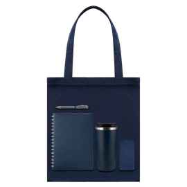 Подарочный набор Maxy, синий (шоппер, ежедневник, ручка, ЗУ, термобутылка), Цвет: синий, Размер: 360x400x10