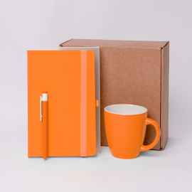 Подарочный набор JOY: блокнот, ручка, кружка, коробка, стружка, оранжевый, Цвет: желтый, Размер: 25,5 x 21,5 x 11 см.