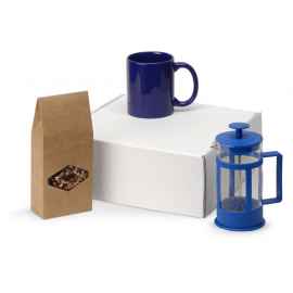 Подарочный набор с чаем, кружкой и френч-прессом Чаепитие, 700411.02, Цвет: ярко-синий,синий,прозрачный, Объем: 320 мл, 350