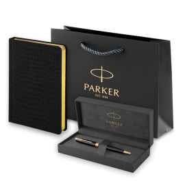 Подарочный набор Parker: шариковая ручка Parker Sonnet GT и ежедневник чёрного цвета с имитацией под кожу рептилии