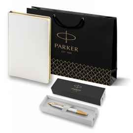 Подарочный набор: Ручка шариковая Parker IM Premium K318 Pearl GT, цвет чернил синий и белый недатированный ежедневник с золотым срезом