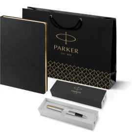 Подарочный набор: Ручка перьевая Parker Jotter Stainless Steel GT и Ежедневник недатированный черный с золотистым срезом