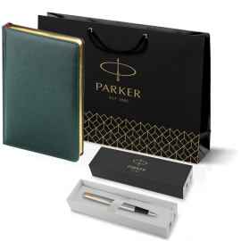 Подарочный набор: Ручка перьевая Parker Jotter Stainless Steel GT и Ежедневник зеленый недатированный
