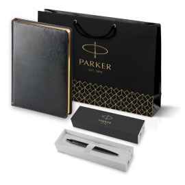 Подарочный набор: Шариковая ручка Parker  Jotter XL SE20 Monochrome в подарочной упаковке, цвет: Black, стержень: Mblue и Ежедневник черный недатирова