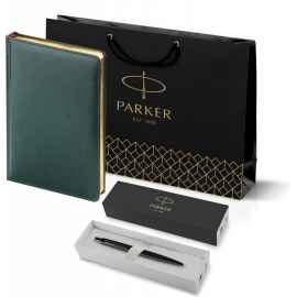 Подарочный набор: Шариковая ручка Parker  Jotter XL SE20 Monochrome в подарочной упаковке, цвет: Black, стержень: Mblue и Ежедневник зеленый недатиров