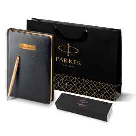 Подарочный набор Parker: Ежедневник черного цвета с золотистым срезом и шариковая ручка Parker Jotter XL YellowGold