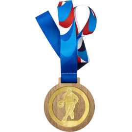 Деревянная медаль с лентой Баскетбол, золото