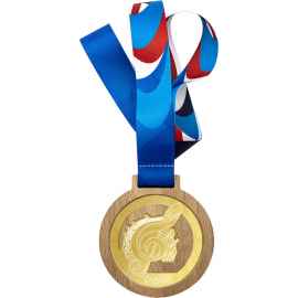 Деревянная медаль с лентой Музыка, золото