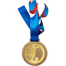 Деревянная медаль с лентой Футбол, золото