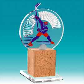 Акриловая награда на деревянной подставке Хоккей, 5х17х5 (прозрачный)