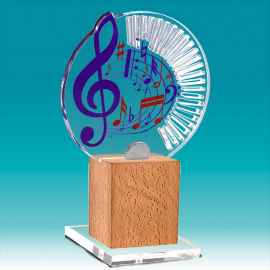 Акриловая награда на деревянной подставке Музыка, 5х15х5 (прозрачный)