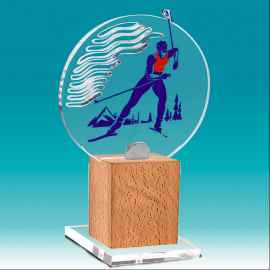 Акриловая награда на деревянной подставке Лыжный спорт, 10х16х10 (прозрачный)