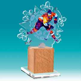 Акриловая награда на деревянной подставке Хоккей, 5х18х5 (прозрачный)