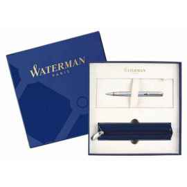 Подарочный набор Шариковая ручка Waterman Perspective, цвет: Silver CT, стержень Mbue с чехлом на молнии