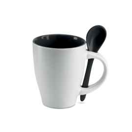 Чашка с ложкой, черный, Цвет: черный, Размер: 7x10 см