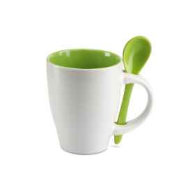Чашка с ложкой, зеленый, Цвет: зеленый-зеленый, Размер: 7x10 см