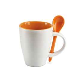 Чашка с ложкой, оранжевый, Цвет: оранжевый, Размер: 7x10 см