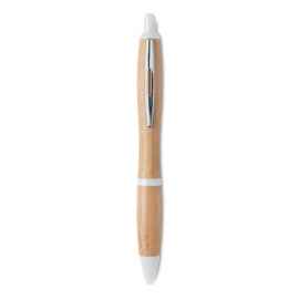 Ручка шариковая из бамбука и пл, белый, Цвет: белый, Размер: 1.3x14 см