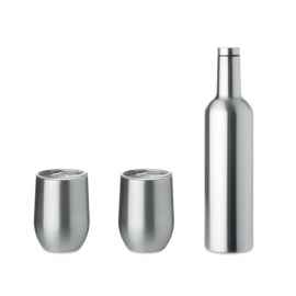 Набор: бутылка и кружки, тускло-серебряный
