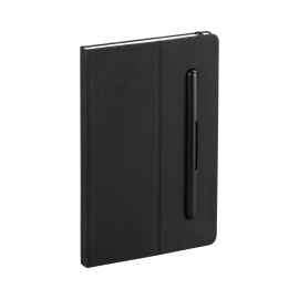 Блокнот с ручкой и вечным карандашом в пенале, с подставкой под смартфон, черный, Цвет: черный
