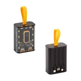 Зарядное устройство 'Shine' 9000 mAh с LED-подсветкой, встроенными кабелями Type-C/Lightning/USB, черный с желтым