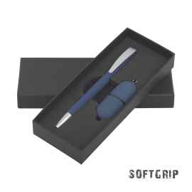 Набор ручка + флеш-карта 16 Гб в футляре, покрытие soft grip, темно-синий, Цвет: темно-синий
