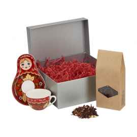 Подарочный набор: чайная пара, чай Глинтвейн, 94823, Цвет: красный,серебристый