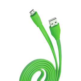 Кабель USB 2.0 - microUSB, 1м, 2.1A, зеленый, плоский, OLMIO